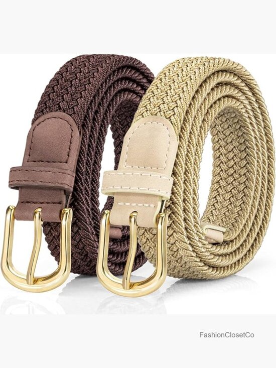 2 Pack Braided Elastic Stretch Belt with Gold Buckle main image 6
